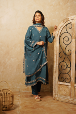 Teal Organza Gota-Patti Kurta Set