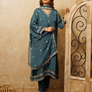 Teal Organza Gota-Patti Kurta Set