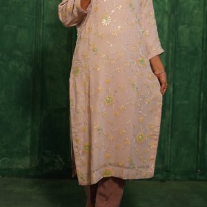 Pastel Pink & Yellow-Green Georgette Kurta Set
