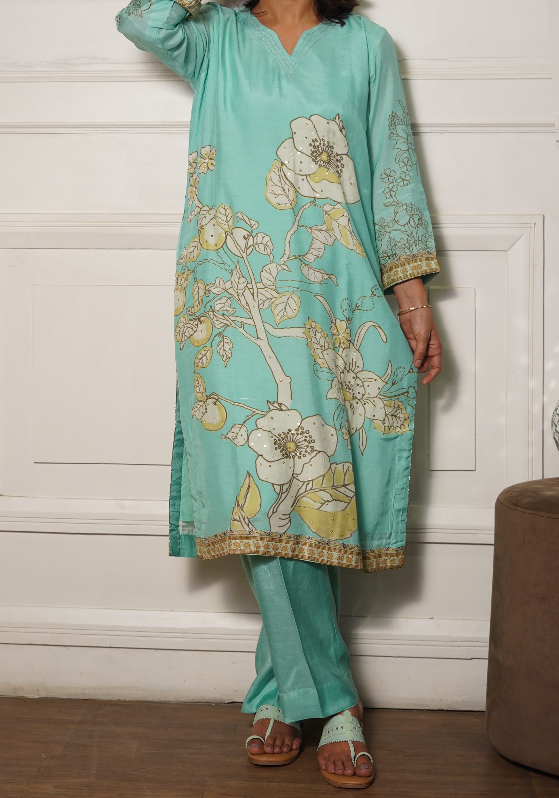 Sky Blue Muslin Designer Kurta Set