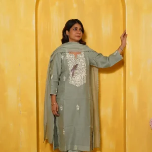 Patel Green Mul-Chanderi Kurta Set