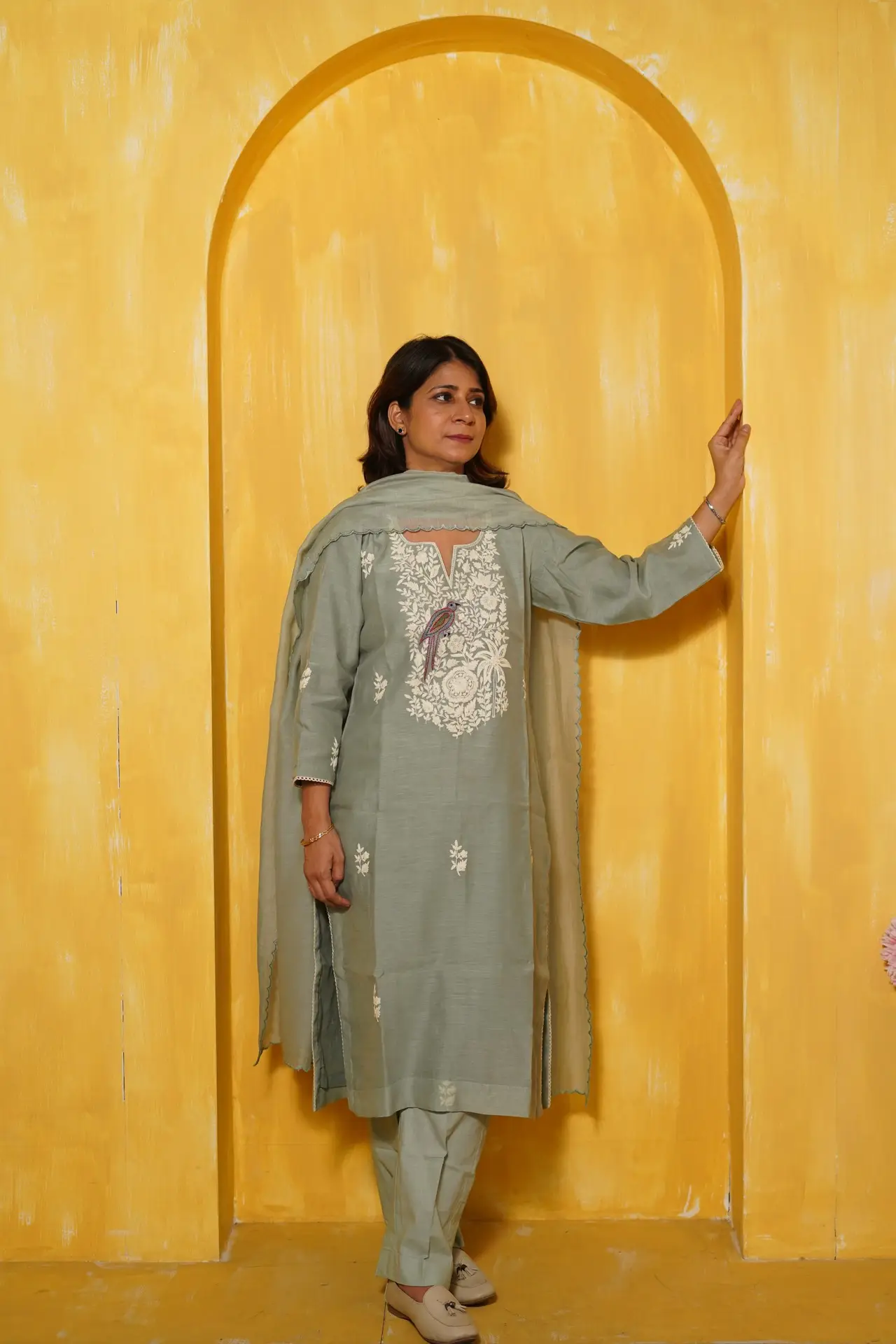 Patel Green Mul-Chanderi Kurta Set