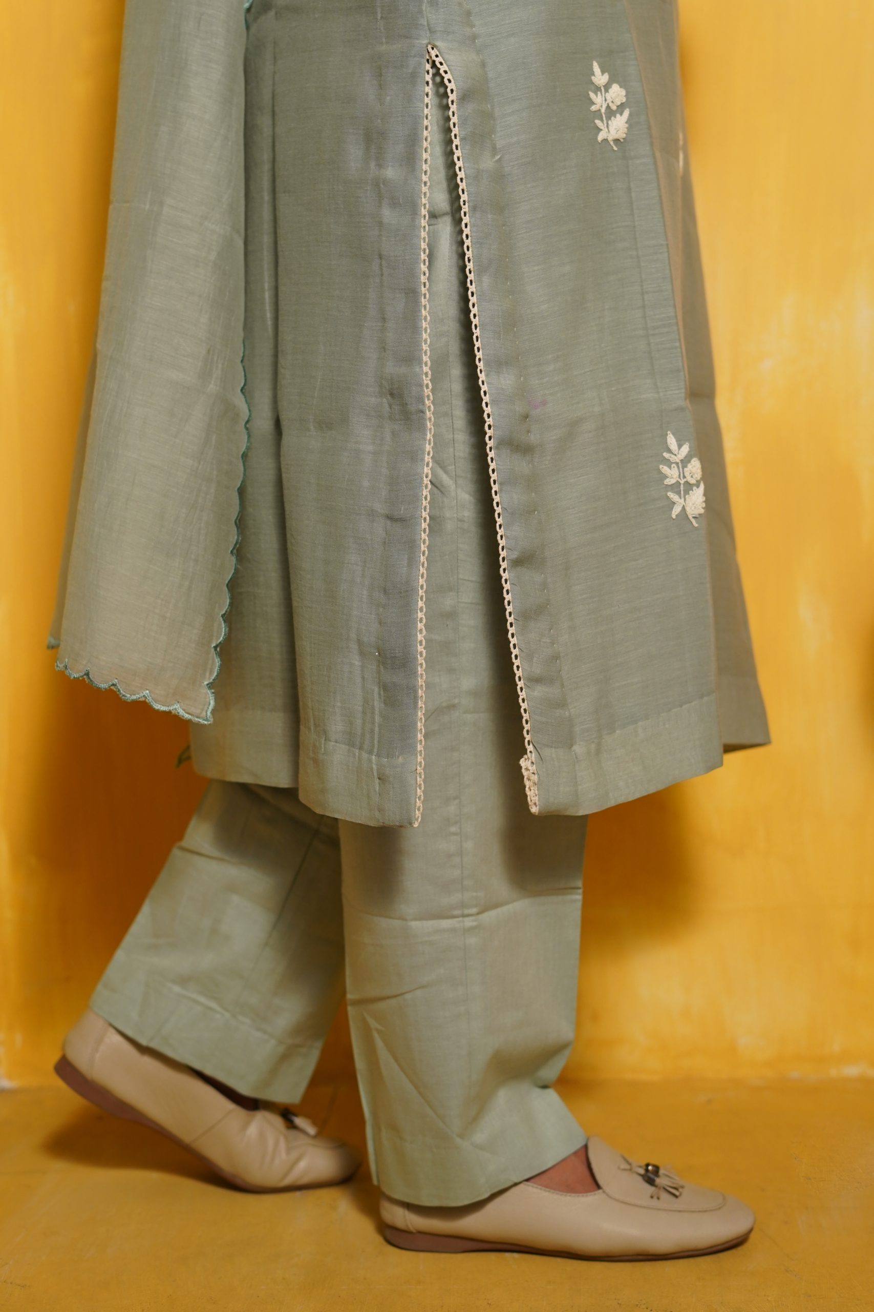 Patel Green Mul-Chanderi Kurta Set - Image 4
