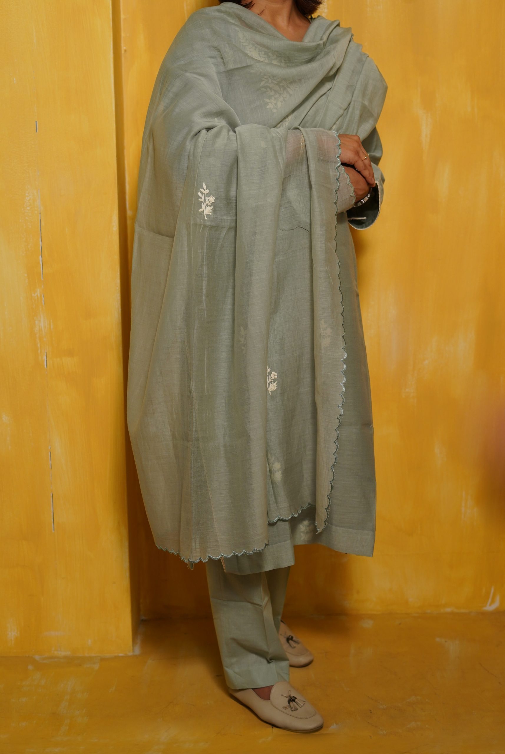Patel Green Mul-Chanderi Kurta Set - Image 2