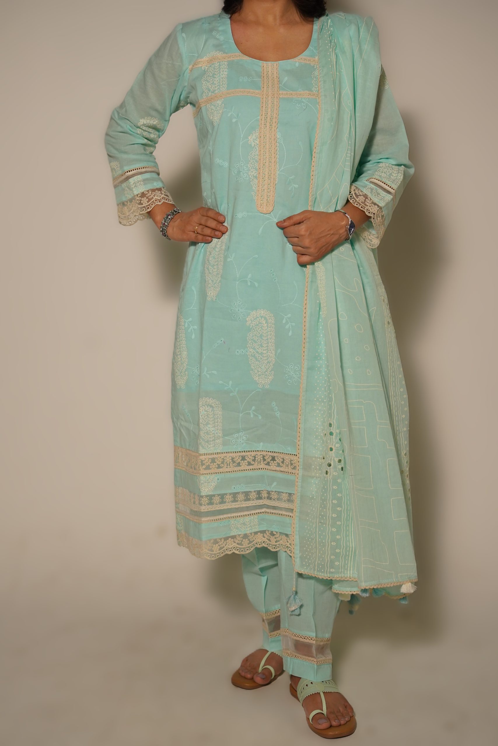 Pastel Blue Pure Cotton Kurta Set