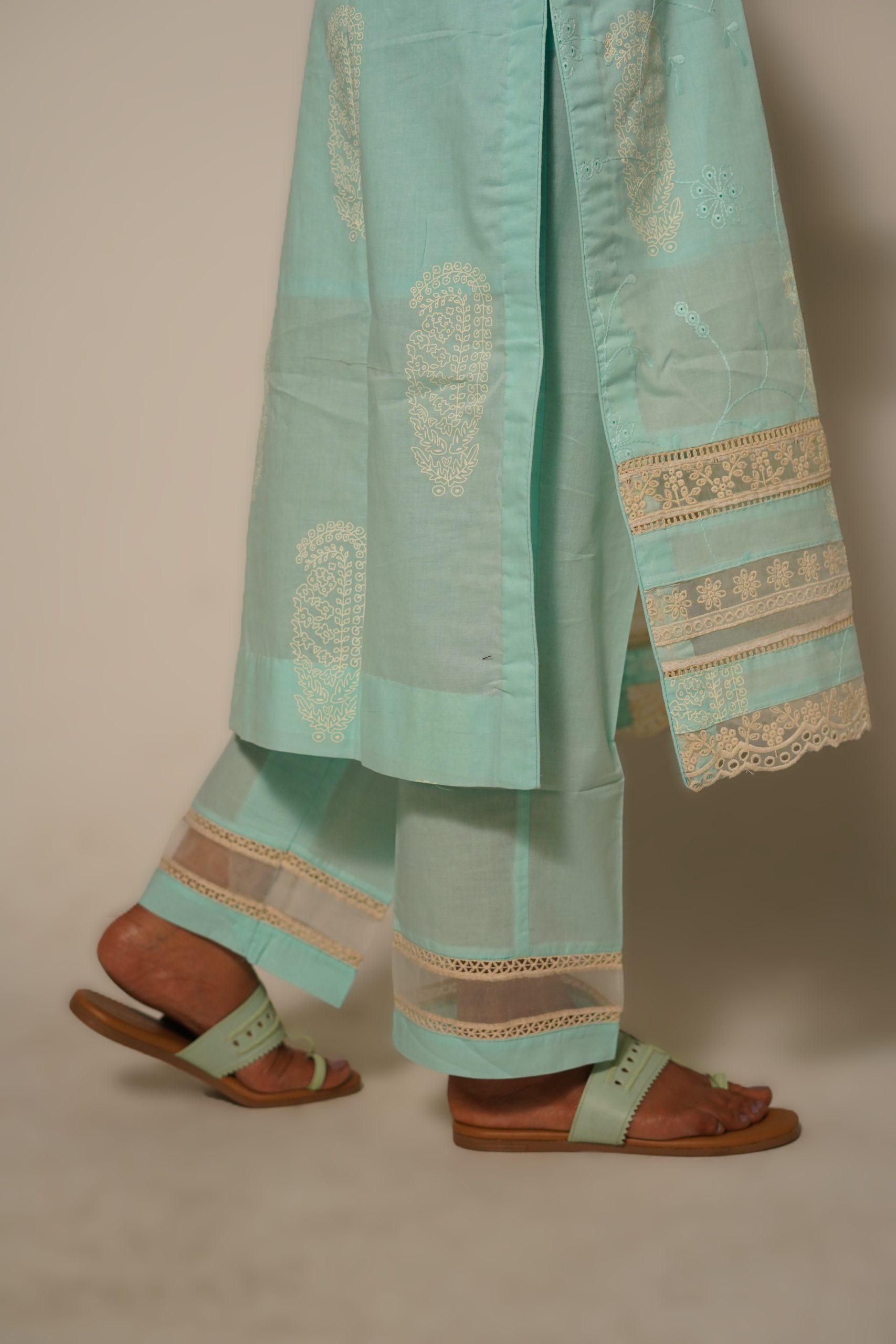 Pastel Blue Pure Cotton Kurta Set - Image 4