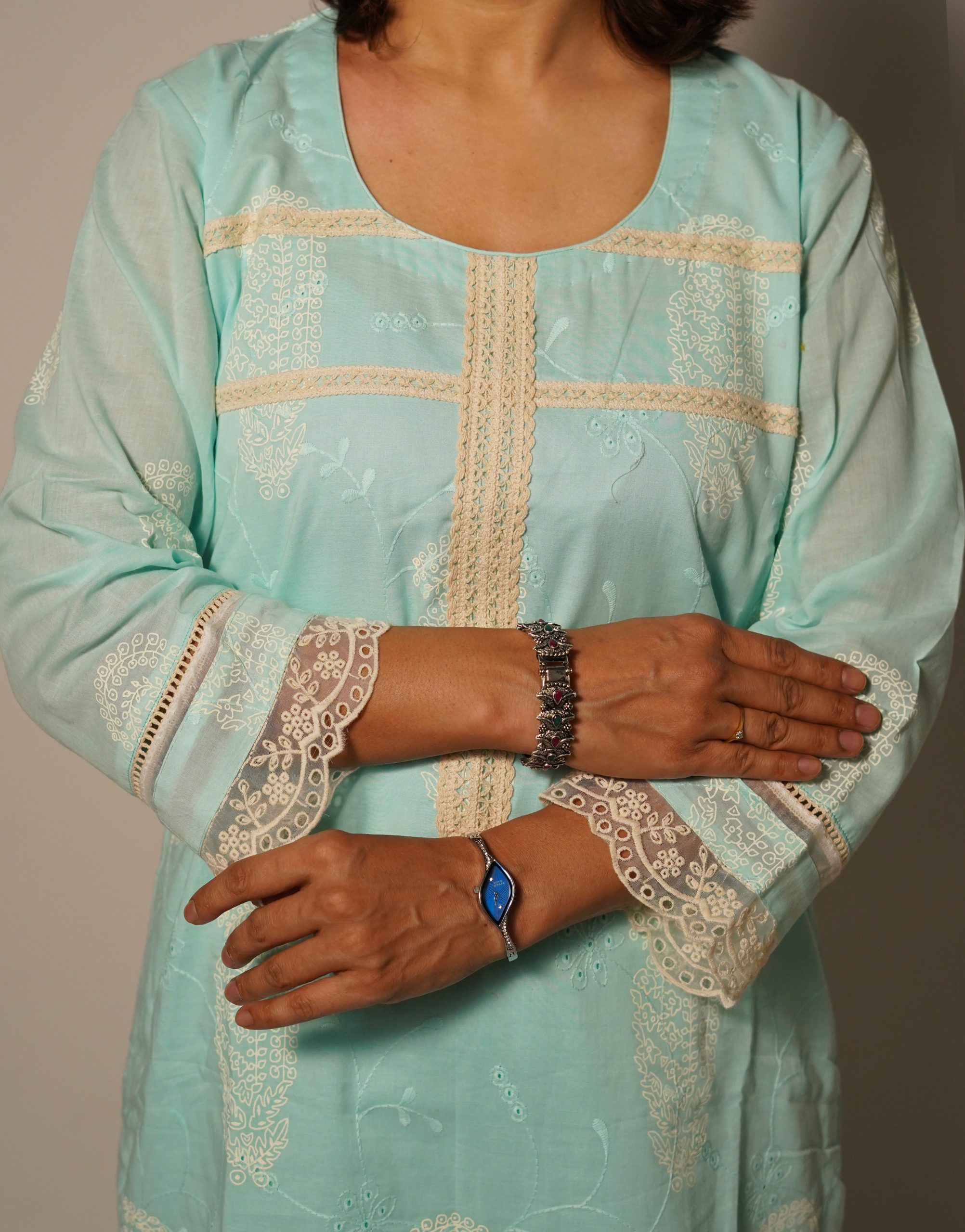Pastel Blue Pure Cotton Kurta Set - Image 3