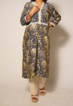 Purple Cream Muslin Kurta Set