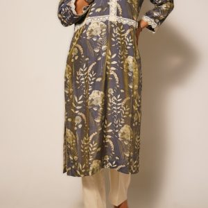 Purple Cream Muslin Kurta Set