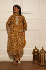 Mustard Flower Muslin Kurta Set