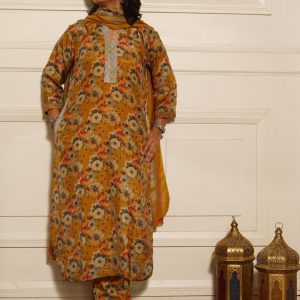 Mustard Flower Muslin Kurta Set