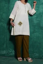 Off-White Crochet Work Kurta