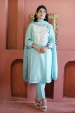 Powder Blue Chanderi Silk Kurta Set – Embroidered Elegance 💎Blue Whisper