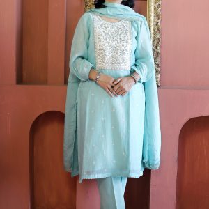 Powder Blue Chanderi Silk Kurta Set – Embroidered Elegance 💎Blue Whisper