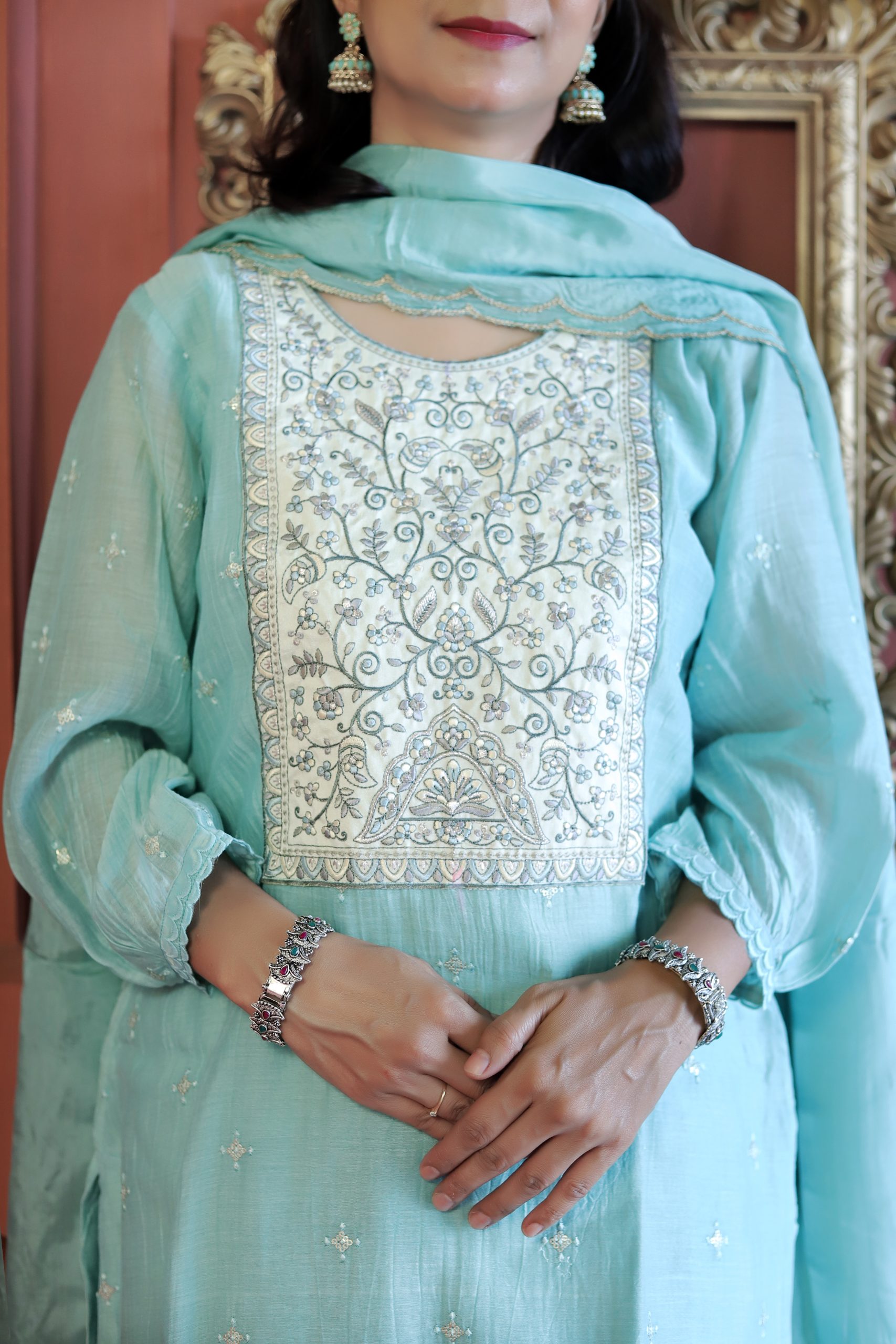 Powder Blue Chanderi Silk Kurta Set โ Embroidered Elegance ๐Blue Whisper - Image 8