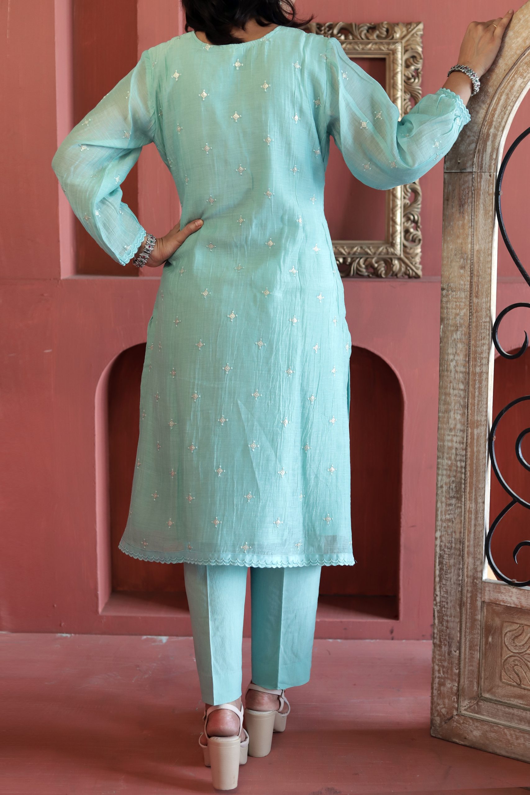 Powder Blue Chanderi Silk Kurta Set โ Embroidered Elegance ๐Blue Whisper - Image 2