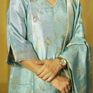 Teal Banarasi Silk Kurta Set – Royal Zari Charm ✨Golden Weave