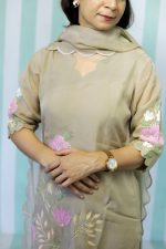 Elegant Floral Beige Organza Kurta Set – Hand-Painted Grace 🌸 Biege Bloom