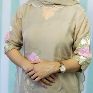 Elegant Floral Beige Organza Kurta Set – Hand-Painted Grace 🌸 Biege Bloom