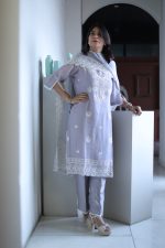 Lilac Lavender Organza Chikankari Kurta Set – Pastel Grace