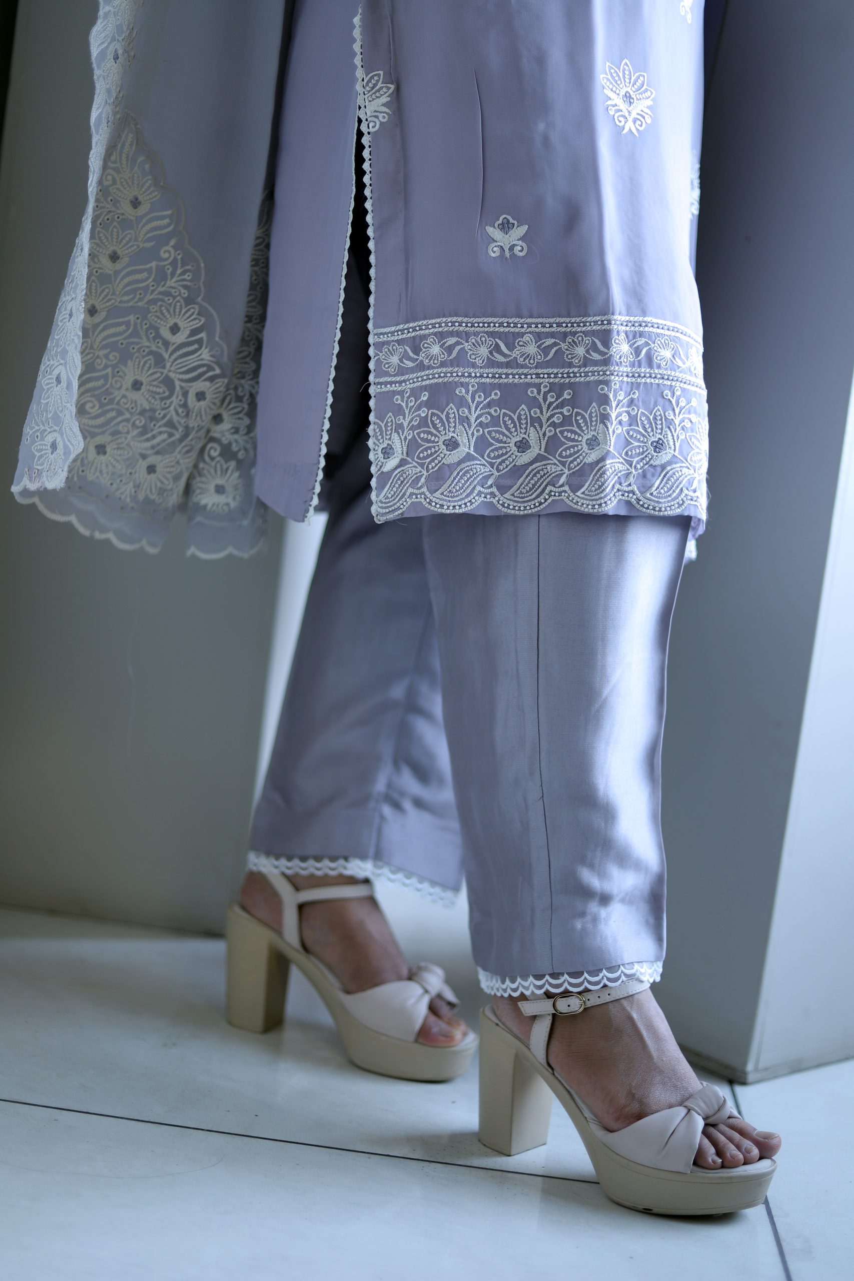 Lilac Lavender Organza Chikankari Kurta Set – Pastel Grace - Image 5