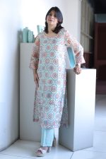  Aqua Mist Kurta Set – Kota Doria Grace