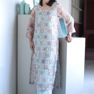  Aqua Mist Kurta Set – Kota Doria Grace