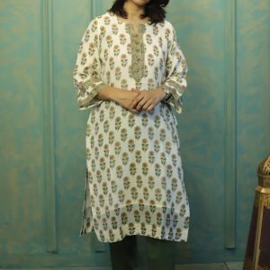 Chanderi Printed Floral Cotton Kurta Set – Subtle Luxury, Everyday Elegance