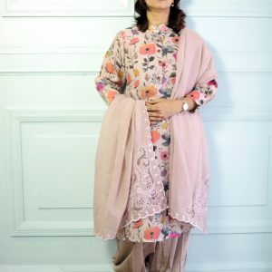 Mauve Floral Printed Maheshwari Cotton Kurta Set – Heritage with a Modern Bloom