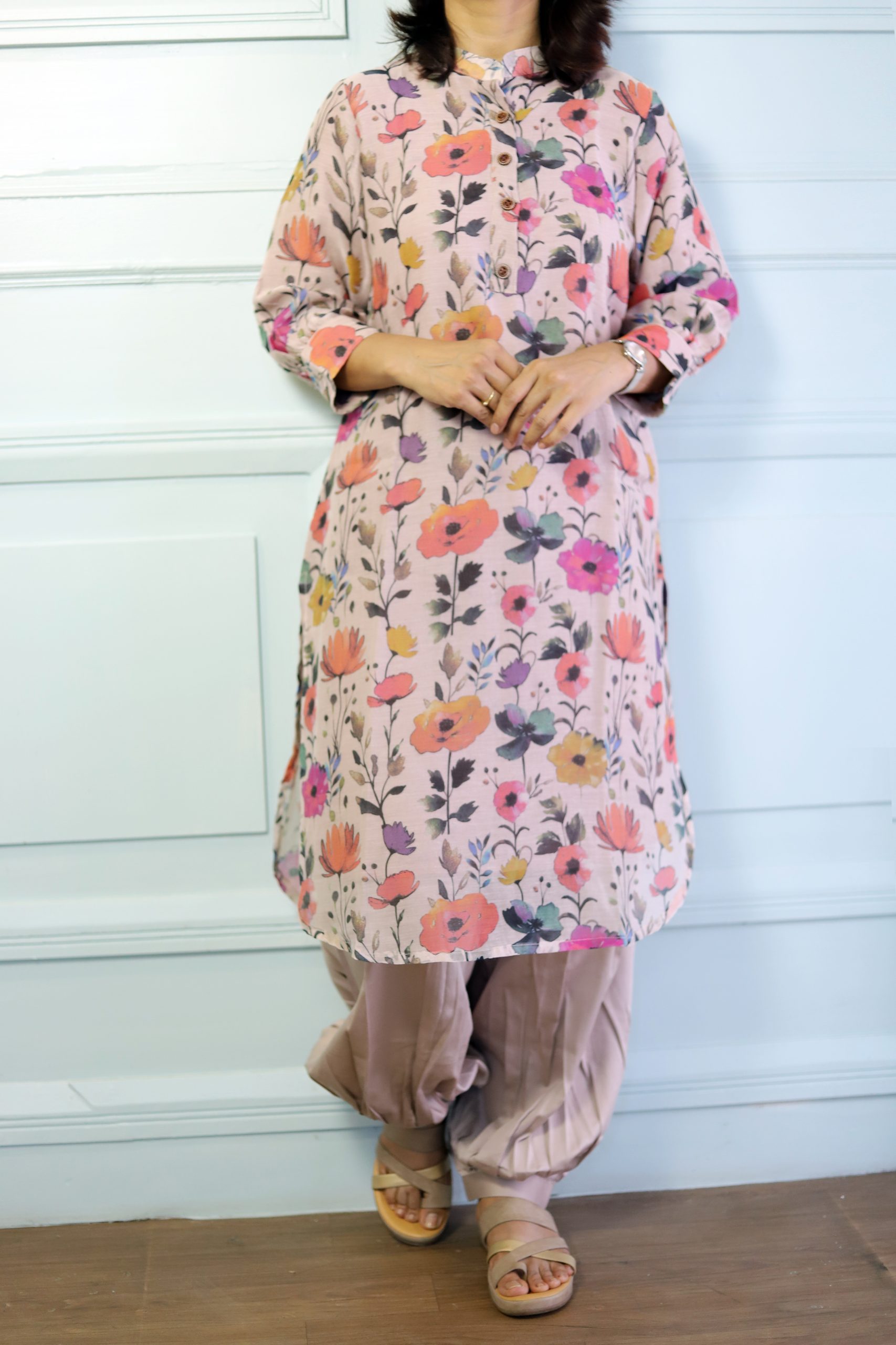 Mauve Floral Printed Maheshwari Cotton Kurta Set – Heritage with a Modern Bloom - Image 5