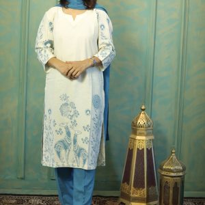 Teal & Off-White Cotton Kurta Set – Nature-Inspired Grace 🌿Nature’s Whisper