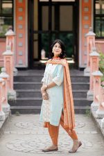 Sky Blue Orange Gota Patti Kurta Set