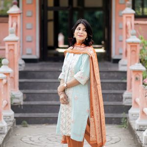 Sky Blue Orange Gota Patti Kurta Set