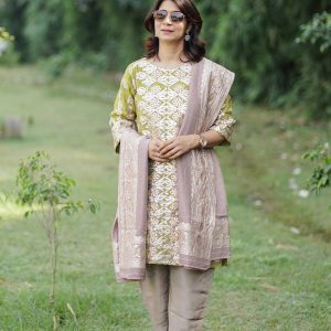 Green Beige Gota Patti Kurta Set 